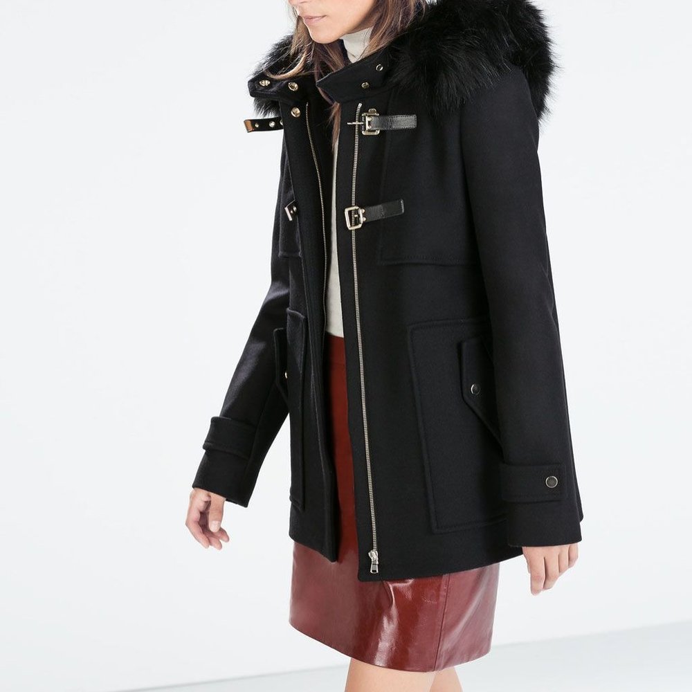 Black heavy wool zara duffle coat